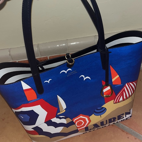 Ralph Lauren Beach Print Faux Leather Large Purse with Small Wallet Bag - Picture 7 of 9